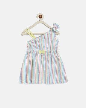 striped a-line dress with bow accent