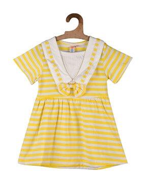 striped a-line dress with bow accent