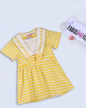 striped a-line dress with bow applique