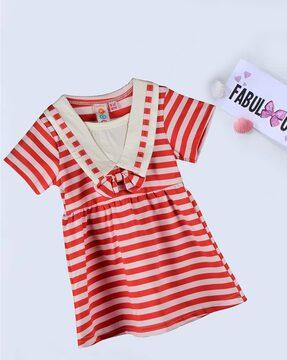 striped a-line dress with bow applique