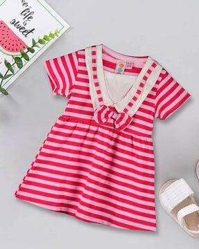 striped a-line dress with bow