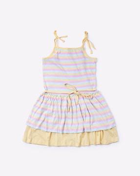 striped a-line dress with cinched waist