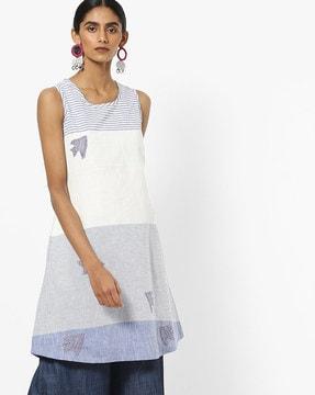 striped a-line dress with fish motifs