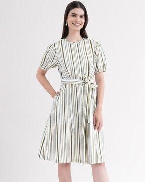 striped a-line dress with insert pockets