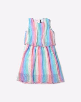 striped a-line dress with overlay