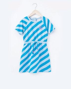 striped a-line dress with raglan sleeves