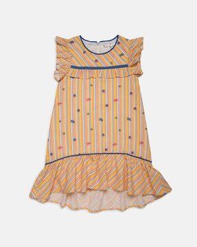 striped a-line dress with ruffle accent