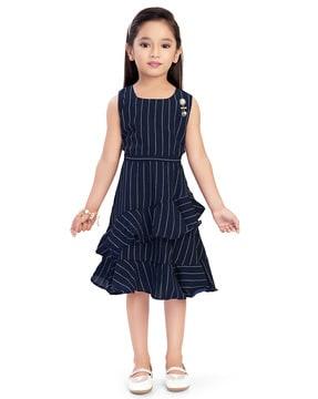 striped a-line dress with ruffled panels
