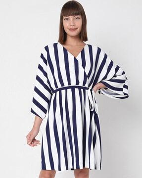 striped a-line dress with tie-up