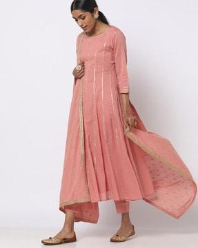 striped a-line kurta set with dupatta