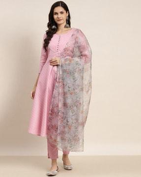 striped a-line kurta set with dupatta