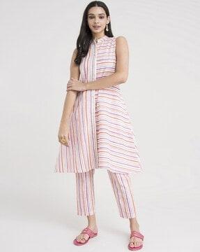 striped a-line kurta set