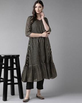 striped a-line kurta set