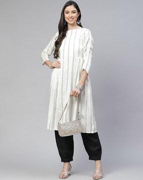 striped a-line kurta sets