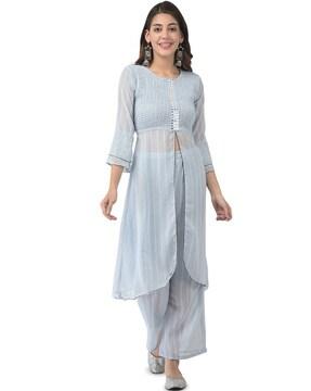 striped a-line kurta suit set with mirror accent