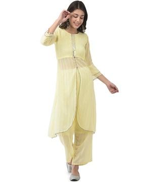 striped a-line kurta suit set with mirror accent