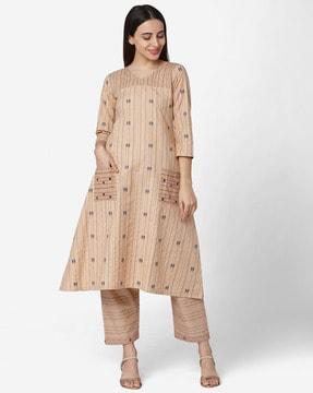 striped a-line kurta suit set