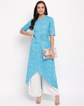 striped a-line kurta with asymmetric hem