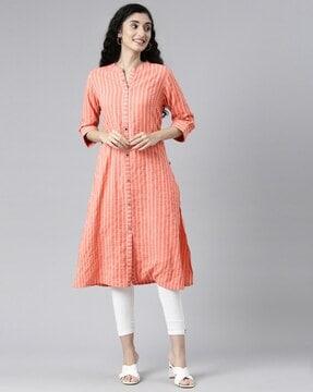 striped a-line kurta with button-closure