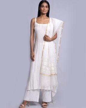 striped a-line kurta with pants with dupatta