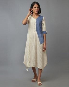 striped a-line kurta with patch-work