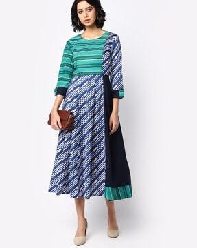 striped a-line kurta with roll-tab sleeves