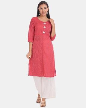 striped a-line kurta with tassels