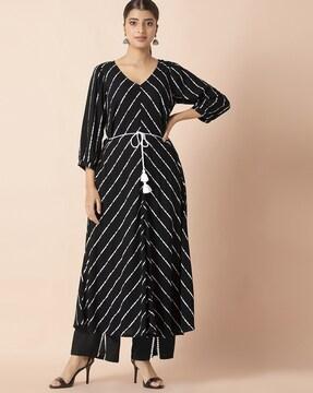 striped a-line kurta with tie-up