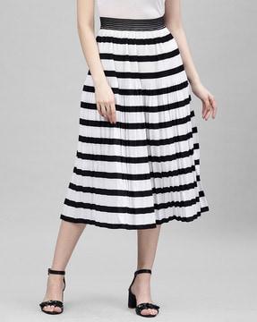 striped a-line skirt with elasticated waist