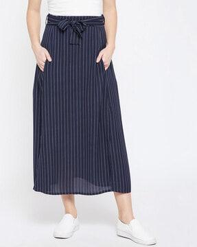 striped a-line skirt with tie-up