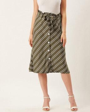 striped a-line skirt with tie-up