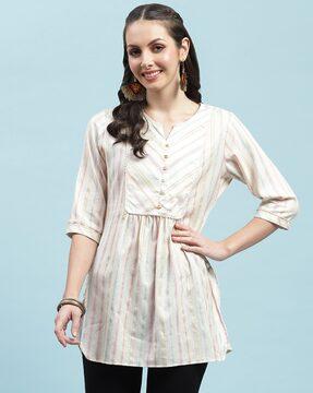 striped a-line tunic with lace detail