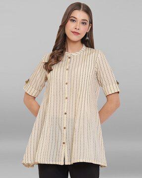 striped a-line tunic with sleeve tabs