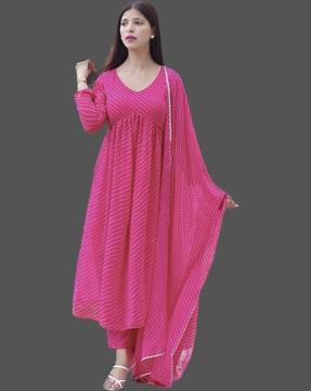 striped anarkali kurta set with dupatta