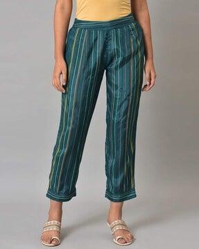 striped ankle-length pants