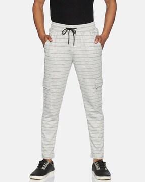 striped ankle length straight track pants