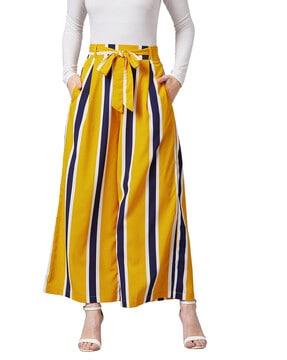 striped ankle length wide leg palazzos