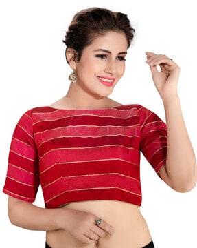 striped back-open blouse