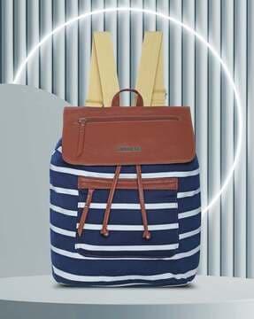 striped backpack with external pocket