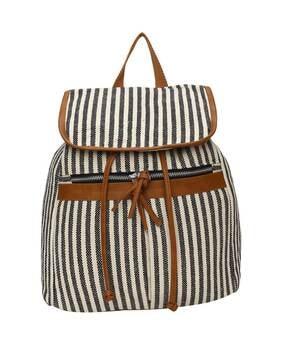 striped backpack with zip closure