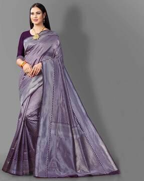 striped banarasi saree with contrast border