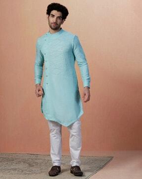 striped band-collar kurta