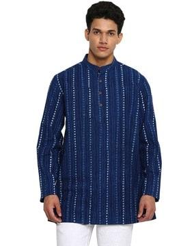 striped band-collar shirt kurta