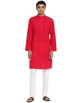 striped band-collar shirt kurta