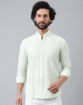 striped band-collar shirt