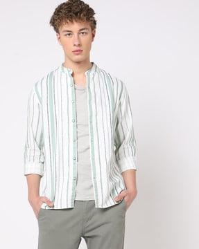 striped band-collar shirt