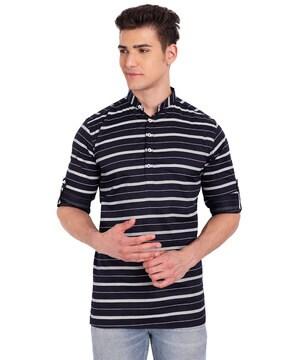 striped band-collar short kurta