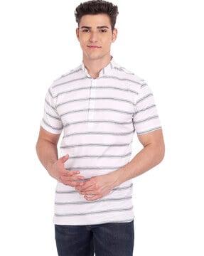 striped band-collar short kurta