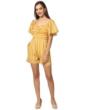 striped bell sleeves playsuit