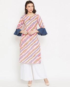 striped bell sleeves straight kurta